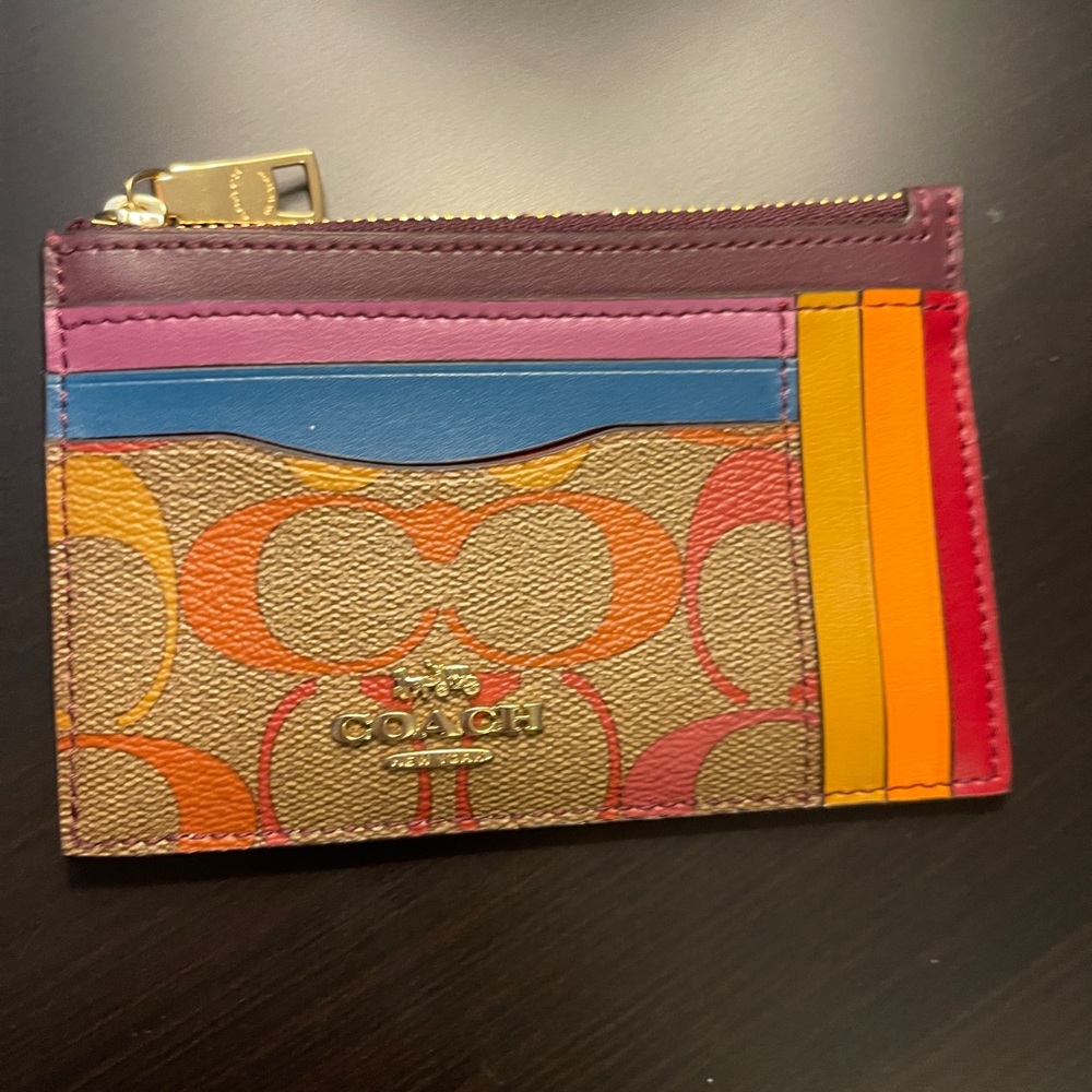 NEW Coach Leather Card Zipper Wallet Key Ring